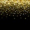 Falling golden particles on a black background. Scattered golden confetti. Rich luxury fashion backdrop. Bright shining