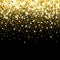 Falling golden particles on a black background. Scattered golden confetti. Rich luxury fashion backdrop. Bright shining