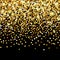 Falling golden particles on a black background. Scattered golden confetti. Rich luxury fashion backdrop. Bright shining