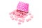 Falling heart candy in Pink polka dot paper cups