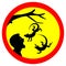 Falling iguana warning sign red yellow round background