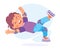 Falling Little Boy Character Slip on the Ground on Roller Skates Vector Illustration
