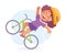 Falling Little Girl Character Slip on the Ground Riding Bicycle Vector Illustration