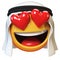 Falling in love Arab emoji isolated on white background, heart shaped eyes Arabian emoticon 3d rendering