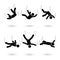 Falling man stick figure pictogram. Different positions of flying person icon set symbol posture on white.