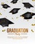 Falling many hat graduation party celebration invitation template with confetti