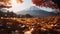 Falling Maple Leaves with Mount Fuji in the Background. created with Generative AI