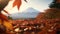 Falling Maple Leaves with Mount Fuji in the Background. created with Generative AI