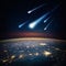 Falling meteorite, asteroid, comet on Earth.