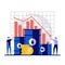 Falling oil prices concept with tiny character. People analysing data with down arrows flat vector illustration. A declining