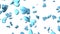 Falling pale blue heart objects in white background. Cute heart-shape abstract animation.