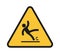 Falling people. Person injury slipping on wet floor. Triangular yellow warning sign, unbalanced man black simple