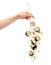 Falling pieces of sushi and sushi roll with wooden chopsticks