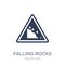 Falling rocks sign icon. Trendy flat vector Falling rocks sign i