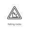 Falling rocks sign icon. Trendy modern flat linear vector Falling rocks sign icon on white background from thin line traffic sign
