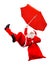 Falling Santa holds umbrella as parachute.