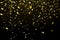 Falling Shiny Gold Glitter Confetti isolated on black background.