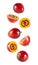 Falling tamarillos are isolated on a white background. Flying ripe fruit for packaging design. Organic fruit