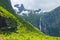 Falls in mountains of Norway in rainy weather