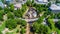 Falls Park and Liberty Bridge Aerial in Downtown Greenville South Carolina SC