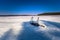 Falun - March 30, 2018: Frozen lake entrance at Framby Udde near the town of Falun in Dalarna, Sweden