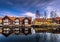 Falun - March 30, 2018: The picturesque wooden houses in the center of the town of Falun in Dalarna, Sweden