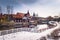 Falun - March 30, 2018: The picturesque wooden houses in the center of the town of Falun in Dalarna, Sweden