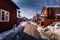 Falun - March 30, 2018: Traditional red wooden houses in the center of the town of Falun in Dalarna, Sweden