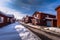 Falun - March 30, 2018: Traditional red wooden houses in the center of the town of Falun in Dalarna, Sweden