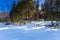 Falun - March 31, 2018: Forest lodges at Framby Udde near the town of Falun in Dalarna, Sweden