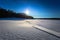 Falun - March 31, 2018: Panorama of the frozen lake of Framby Udde near the town of Falun in Dalarna, Sweden