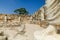 Famagusta, Turkish Republic of Northern Cyprus. Columns and sculptures at Ancient City Salamis Ruins