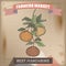 Famer market label with mandarin branch color sketch on wooden background.
