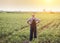 Famer standing in soybean field