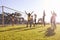 Families cheering scoring a goal during a football game