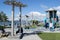 Families enjoy on Tauranga waterfront childrens playground.