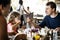 Families having a meal together