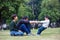 Families play on the grassland