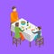 Families Spending Free Time 3d Isometric View. Vector