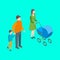 Families Spending Free Time 3d Isometric View. Vector