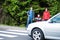 Familiy waiting by the Crosswalk