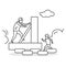 Family activity icon. Father and son climbing backyard obstacle course. Simple vector illustration