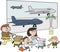 Family airport cartoon