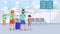 Family in airport terminal flat illustration