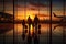 Family at airport traveling airline silhouette