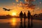 Family at airport traveling airline silhouette