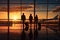 Family at airport traveling airline silhouette