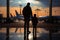 Family at airport traveling airline silhouette