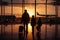 Family at airport traveling airline silhouette