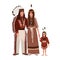 Family of American Indians. Mother, father and daughter dressed in ethnic tribal clothes standing together. Indigenous